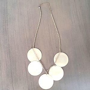 Womens statement chain Necklace with metal disks.  OS. Brass tan color.